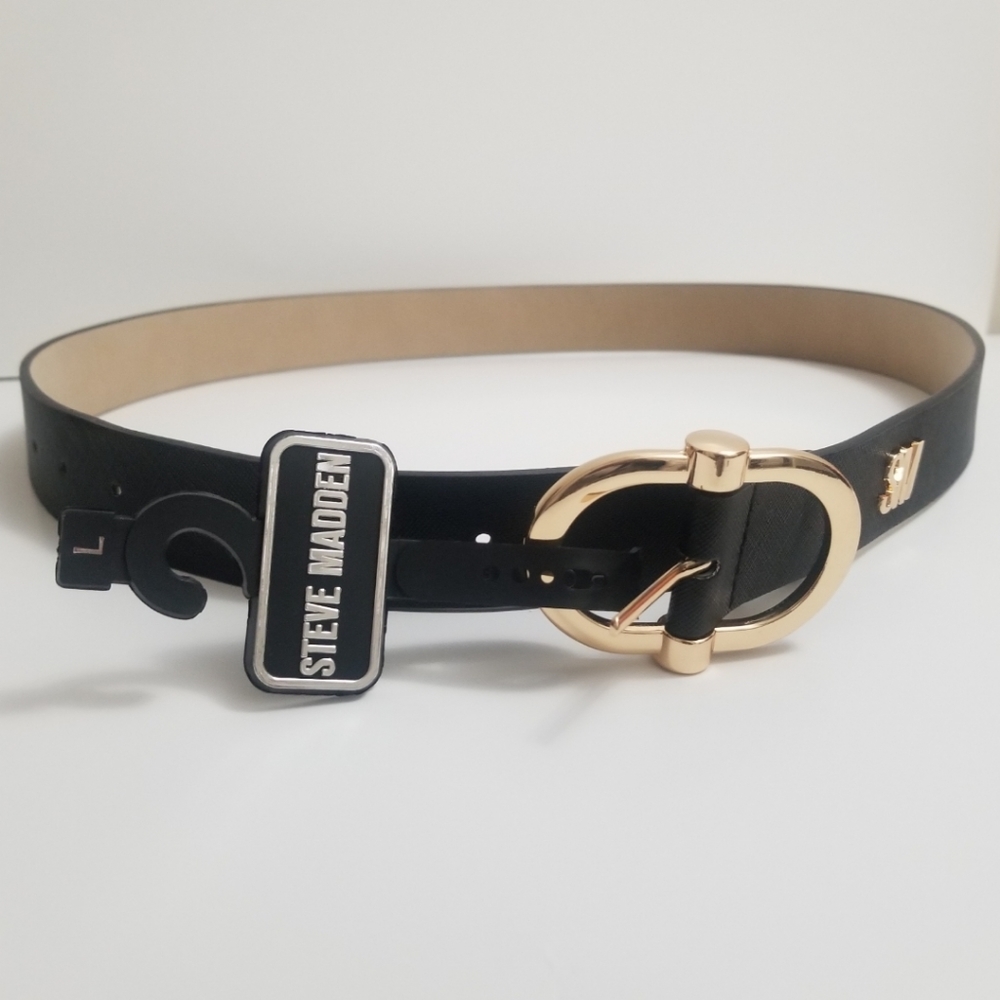 🆕️⬇️Steve Madden Black Saffiano Logo Pant Belt